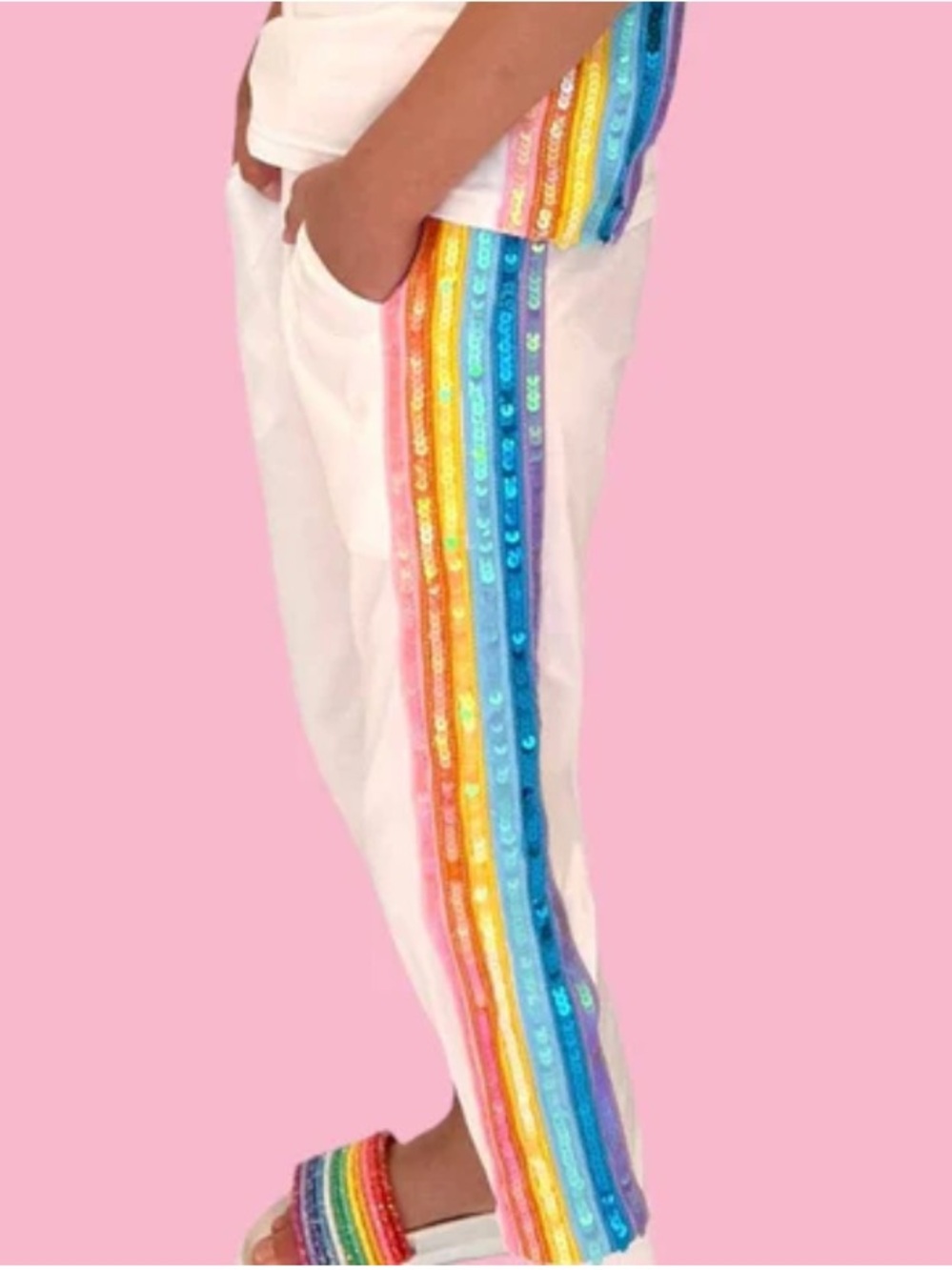 Lola & The Boys White Rainbow Sequin Joggers Size 12